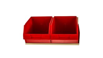 BIN TRAY 420 x 240D x 155H x LIP x 15H & 2 X F60  RED BINS