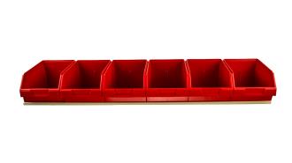 BIN TRAY  KIT 1240MM X 240D X 155H X0.15 LIP 15H & 6 X F60 RED BINS